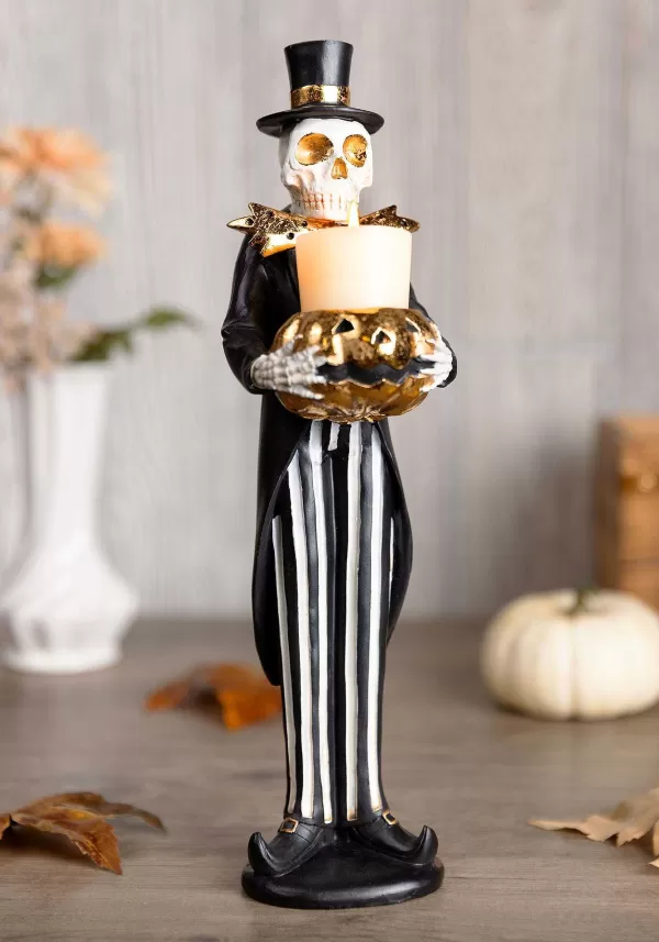 Cheap 13" Skeleton With Candle Jack 'O Lantern Decorative Halloween Figure Halloween Lights