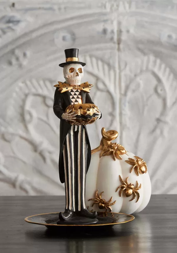 Cheap 13" Skeleton With Candle Jack 'O Lantern Decorative Halloween Figure Halloween Lights