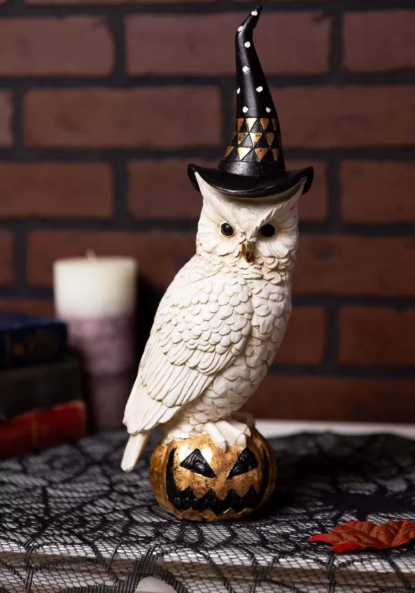 Cheap 14" Owl With Witch Hat On Gold Jack 'O Lantern Halloween Decoration Halloween Props
