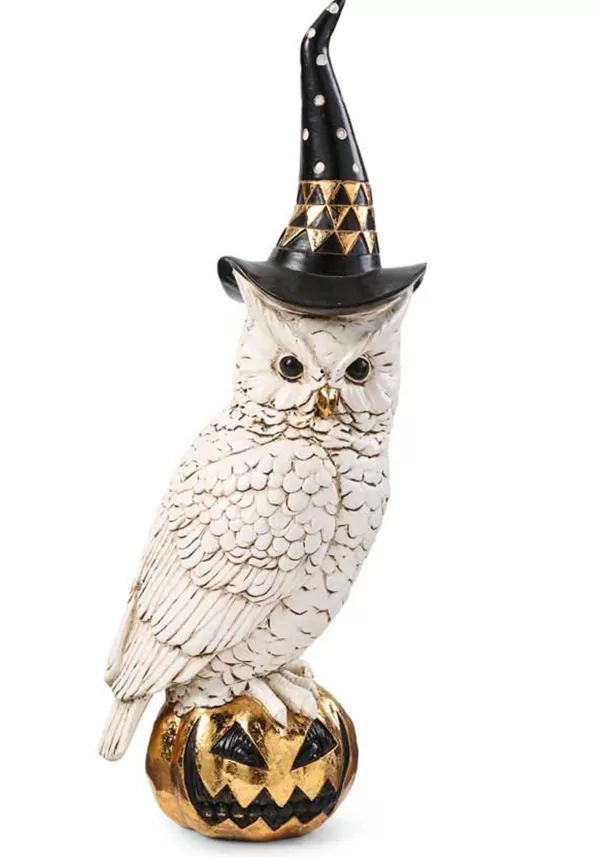 Cheap 14" Owl With Witch Hat On Gold Jack 'O Lantern Halloween Decoration Halloween Props