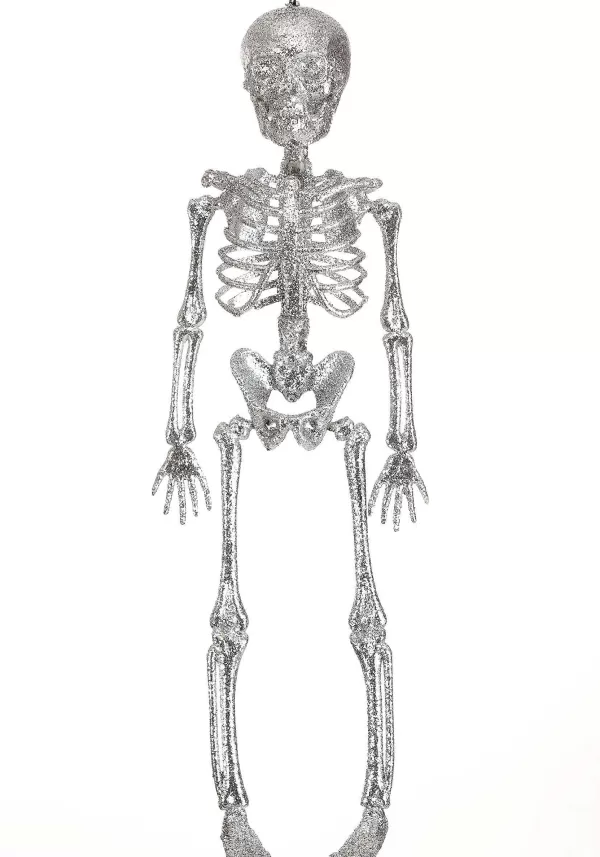 Flash Sale 16" Silver Glitter Skeleton Halloween Decoration Indoor Decorations