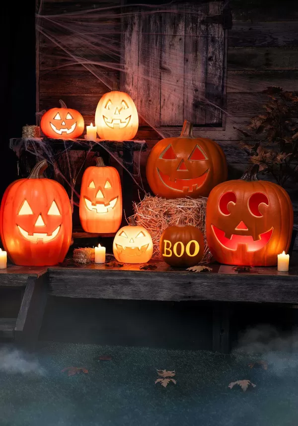 Discount 16-Inch Realistic Light Up Pumpkin Halloween Decoration Outdoor Decorations