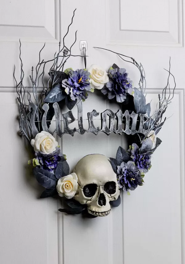 Sale 16-Inch Welcome Skull Halloween Wreath Decoration Door Decorations