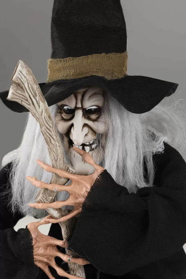 Clearance 17" Brewing Witch With Black Cauldron Decoration Animatronics