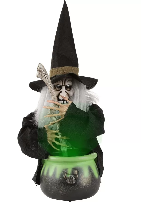 Clearance 17" Brewing Witch With Black Cauldron Decoration Animatronics