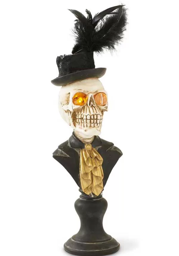 Cheap 18" Skeleton Bust With Led Eyes On Pedestal Decoration Halloween Props