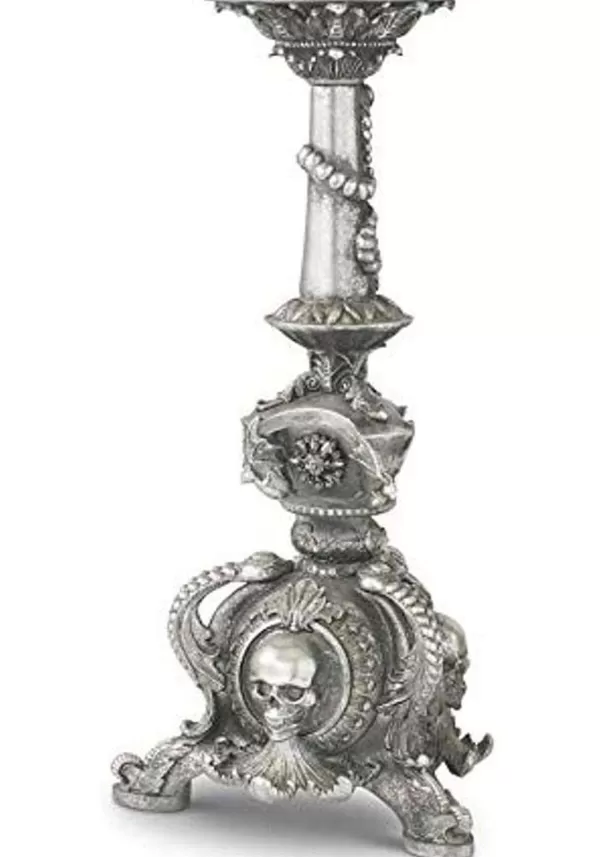 Clearance 20.5" Silver Resin Skull & Bat Candle Holder Halloween Decoration Halloween Lights