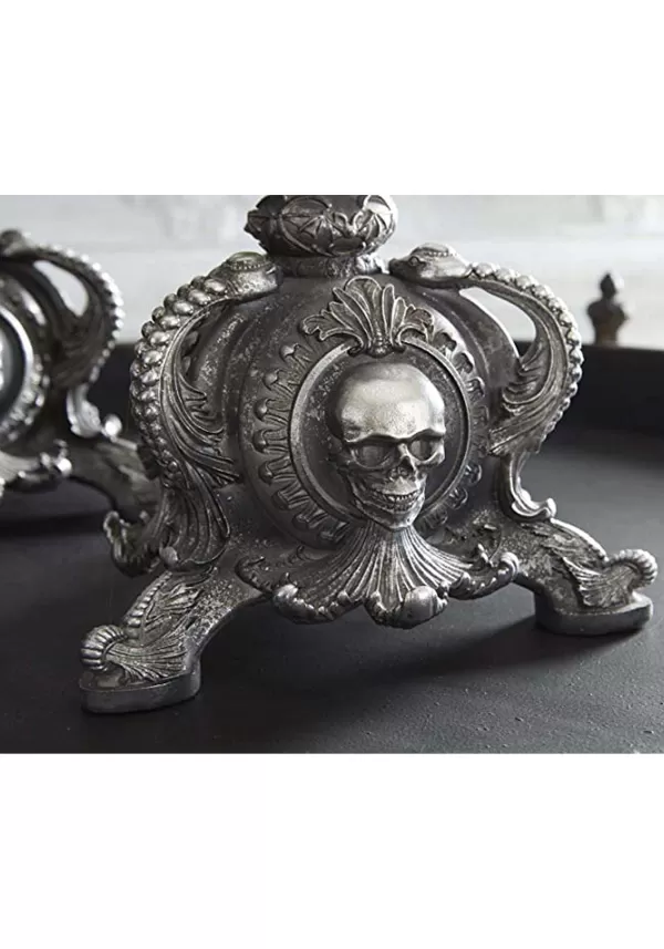 Clearance 20.5" Silver Resin Skull & Bat Candle Holder Halloween Decoration Halloween Lights