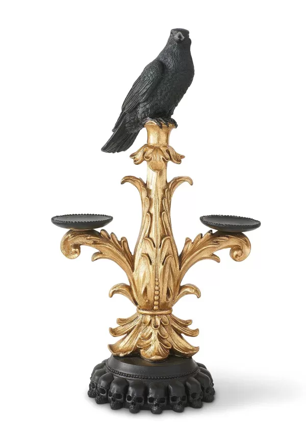 Cheap 21" Gold & Black Resin Halloween Candelabra With Crow Decoration Halloween Lights