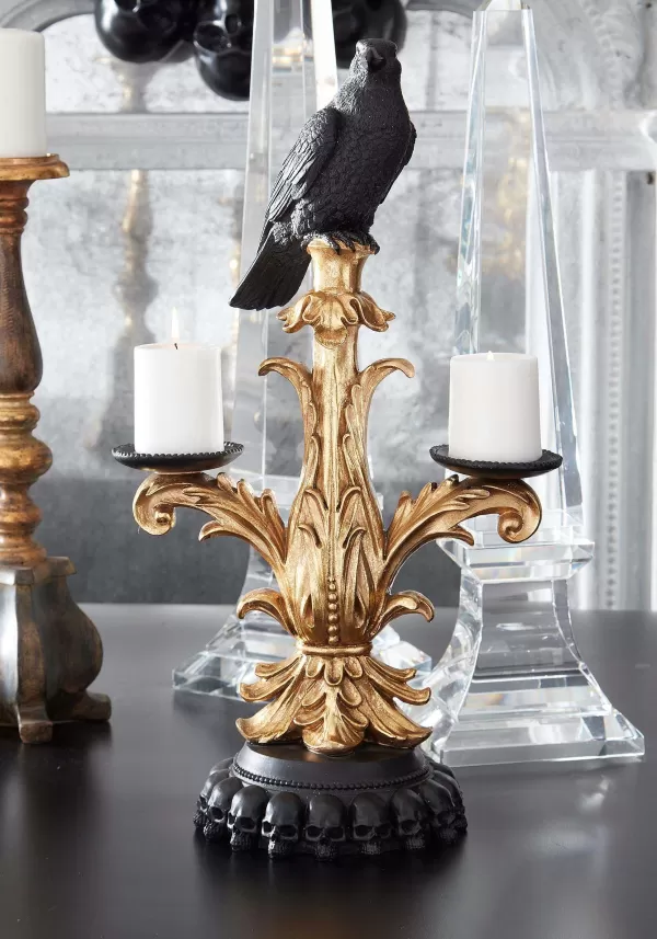 Cheap 21" Gold & Black Resin Halloween Candelabra With Crow Decoration Halloween Lights
