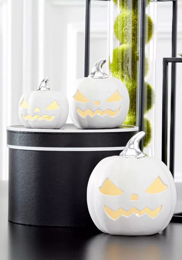 Discount 3.75" White Ceramic Led Jack 'O Lantern Halloween Decoration Halloween Lights