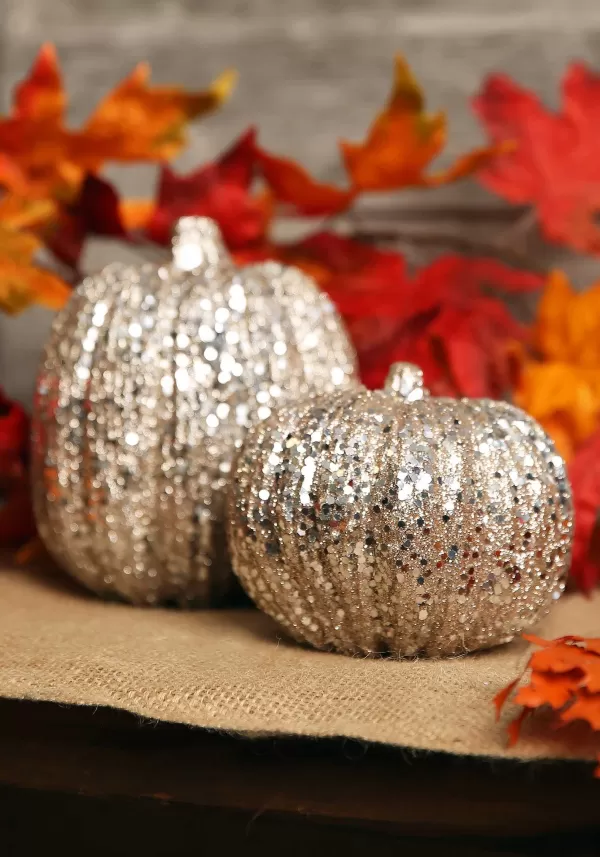 Store 4.5 Inch Short Champagne Glitter Pumpkin Indoor Decorations