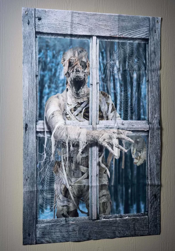 Hot 47-Inch Mummy Crashing The Window Printed Curtain Halloween Decoration Indoor Decorations