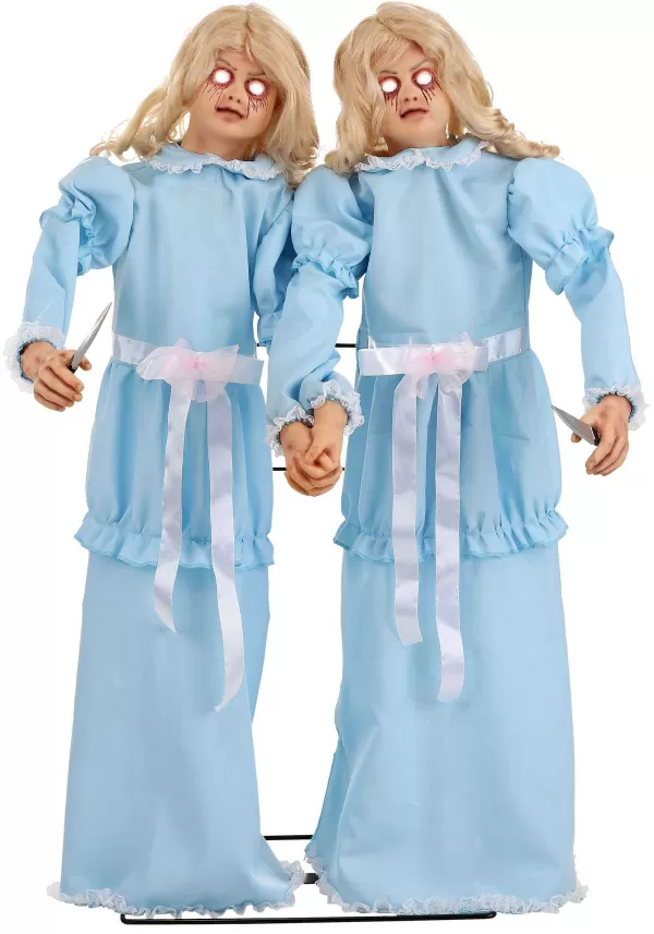 Hot 4Ft Animated Killer Twin Girls Halloween Decoration Animatronics