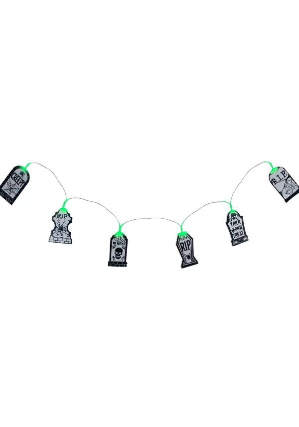 Discount 59" Light Up Spooky Tombstone Garland Halloween Decoration Halloween Lights