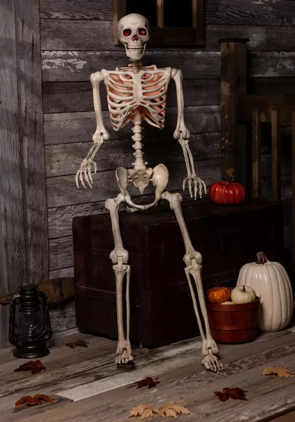 Discount 5 Foot Red Light Up Face And Chest Poseable Skeleton Halloween Decoration Outdoor Decorations