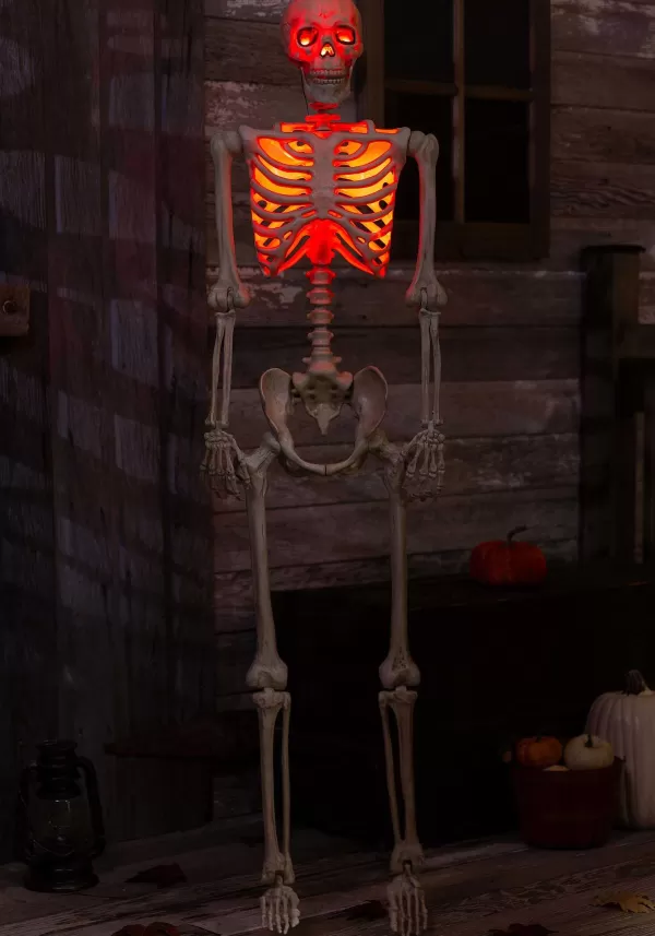 Discount 5 Foot Red Light Up Face And Chest Poseable Skeleton Halloween Decoration Outdoor Decorations