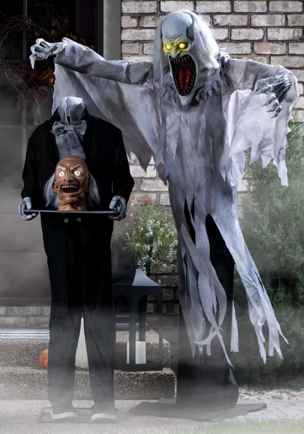 New 5Ft Animated Head On A Platter Butler Halloween Decoration Animatronics