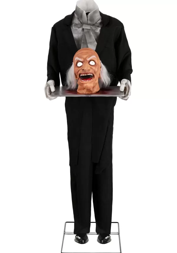 New 5Ft Animated Head On A Platter Butler Halloween Decoration Animatronics