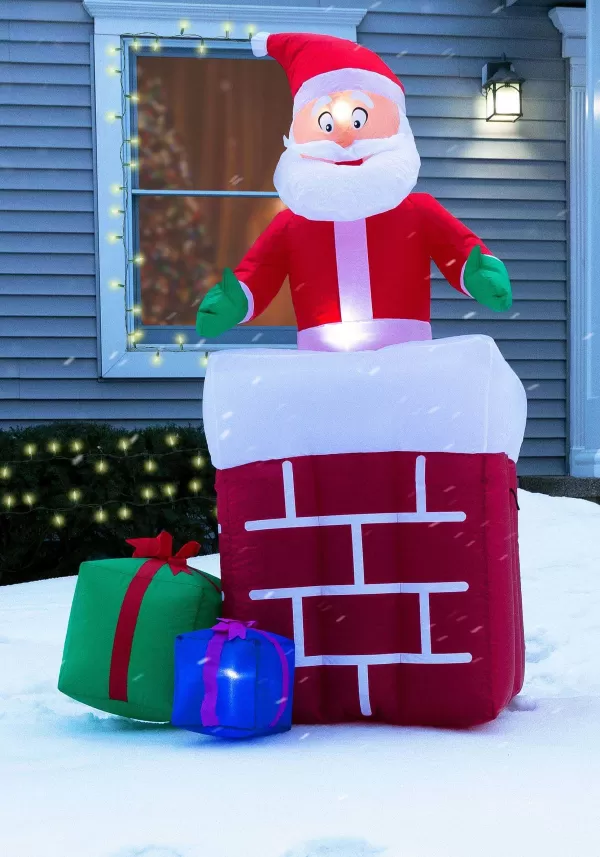 Discount 5Ft Inflatable Animated Santa In The Chimney Christmas Decoration Animatronics