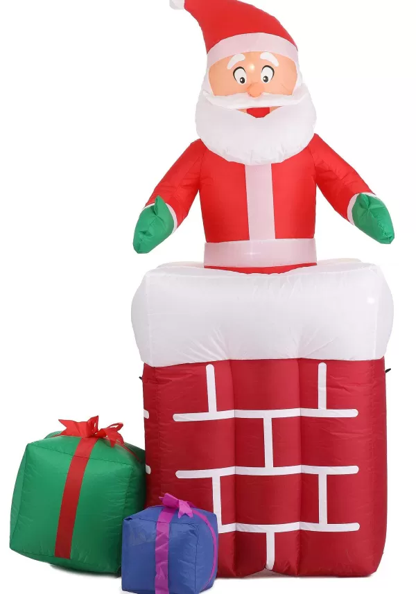 Discount 5Ft Inflatable Animated Santa In The Chimney Christmas Decoration Animatronics