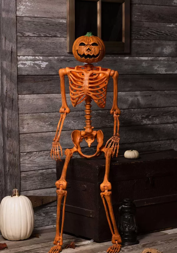 Discount 5Ft Orange Skeleton With Pumpkin Head Halloween Decoration Outdoor Decorations