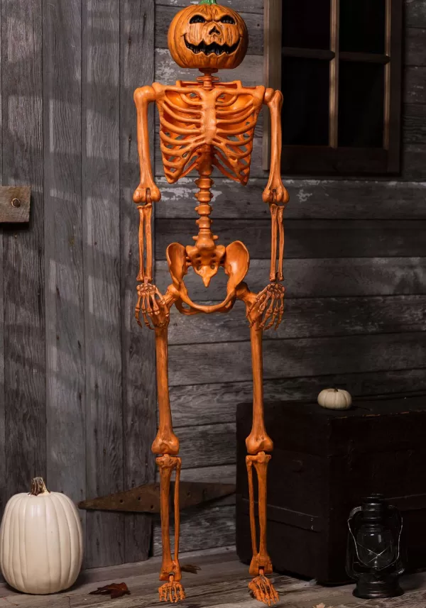 Discount 5Ft Orange Skeleton With Pumpkin Head Halloween Decoration Outdoor Decorations