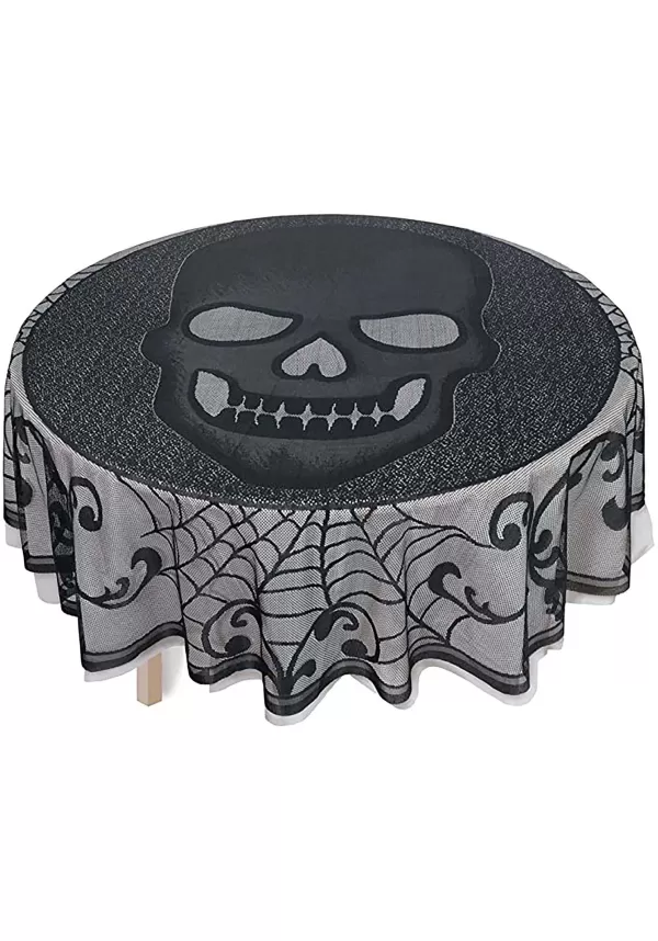 Discount 70-Inch Round Skull Lace Decorative Table Cover Indoor Decorations