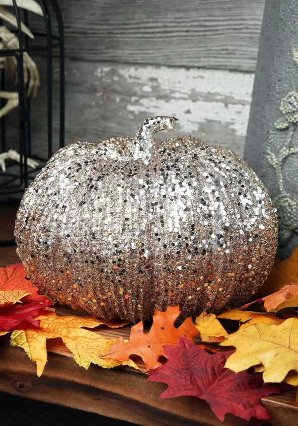 Hot 7 Inch Champagne Glitter Pumpkin Indoor Decorations