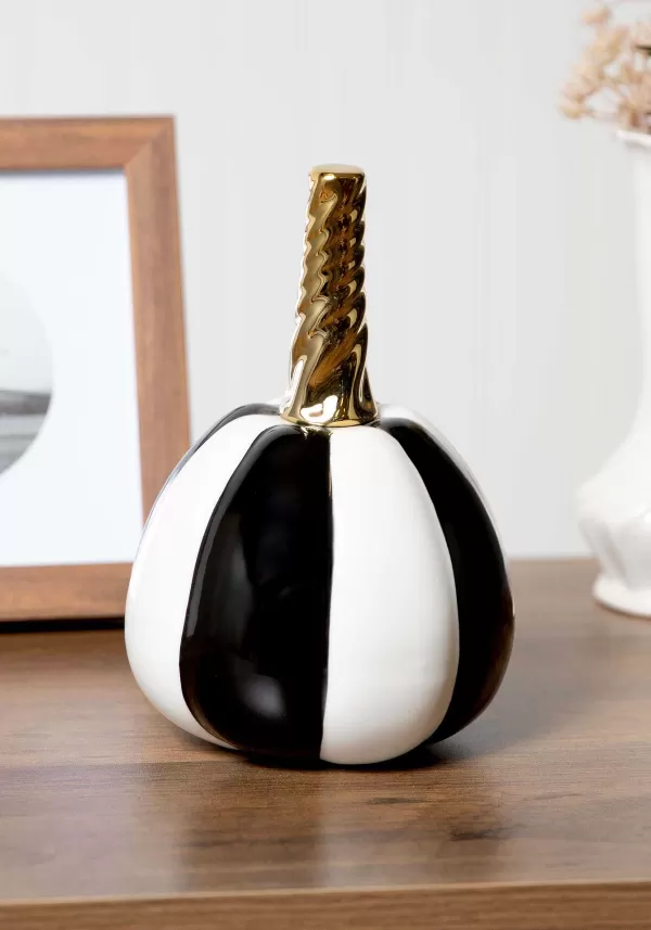 Flash Sale 7-Inch White And Black Striped Ceramic Pumpkin Decoration Pumpkin D Cor