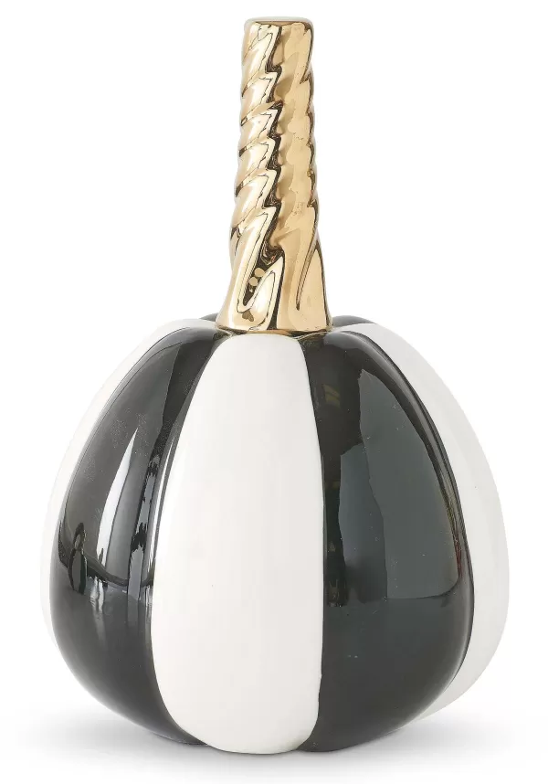 Flash Sale 7-Inch White And Black Striped Ceramic Pumpkin Decoration Pumpkin D Cor