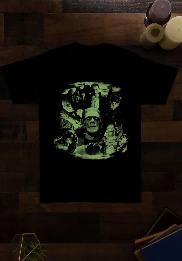 Cheap Adult Glow In The Dark Monster Graphic Collage T-Shirt Halloween Clothes