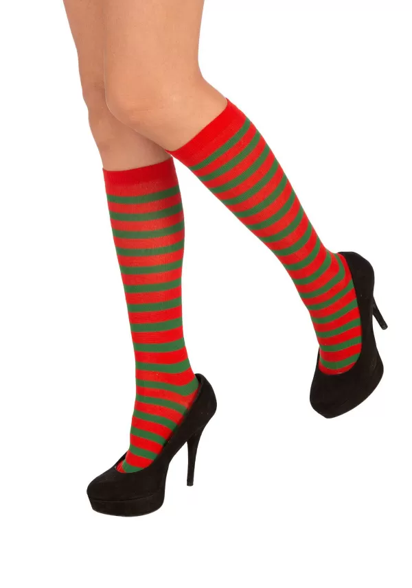 Sale Adult Red And Green Striped Socks Socks / Slippers