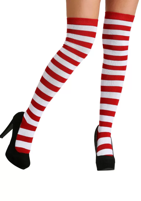 Cheap Adult Red And White Striped Socks Socks / Slippers