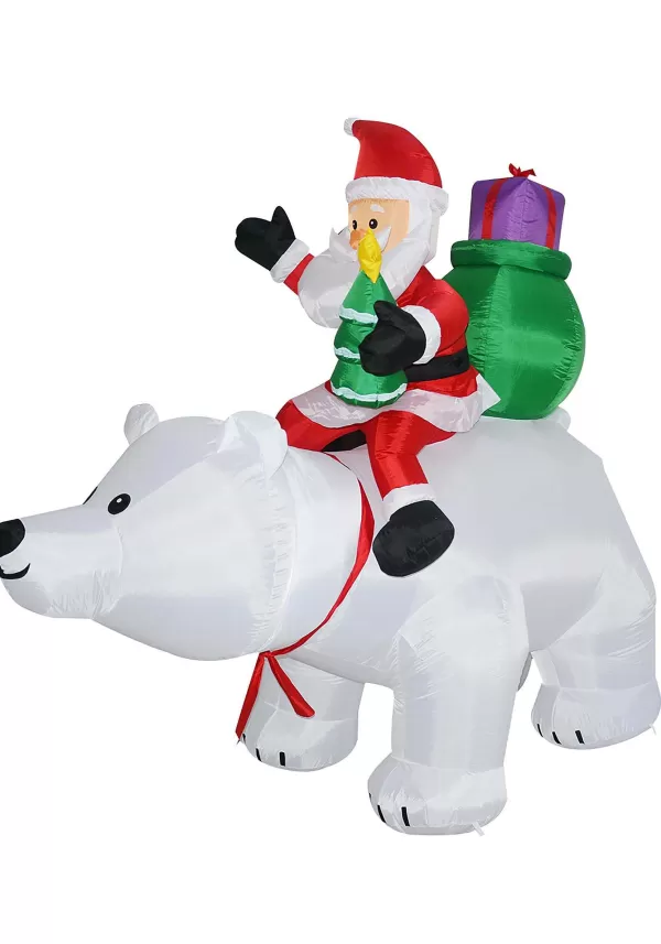 Clearance Animated 6Ft Polar Bear With Santa Inflatable Decoration Christmas Decorations