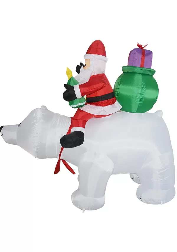 Clearance Animated 6Ft Polar Bear With Santa Inflatable Decoration Christmas Decorations