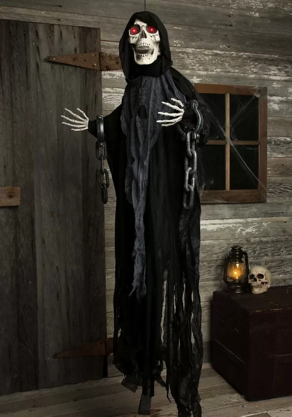 Flash Sale Animated Hanging Reaper In Chains Halloween Decoration Animatronics