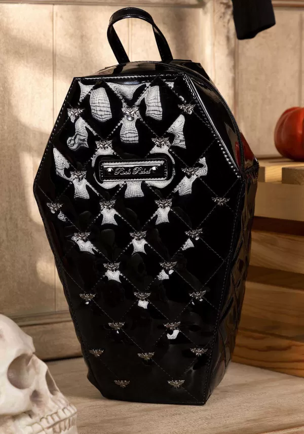 Shop Bat Studded Quilted Faux Patent Black Coffin Backpack Backpacks