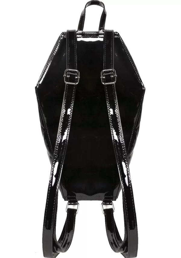 Shop Bat Studded Quilted Faux Patent Black Coffin Backpack Backpacks