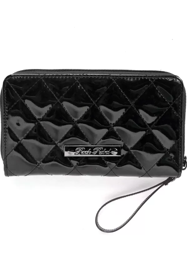 Clearance Bat Studded Quilted Faux Patent Zip-Around Black Wallet Halloween Clothes