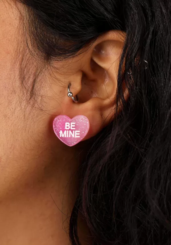 Cheap Be Mine Heart Lucite Earrings Costume Jewelry