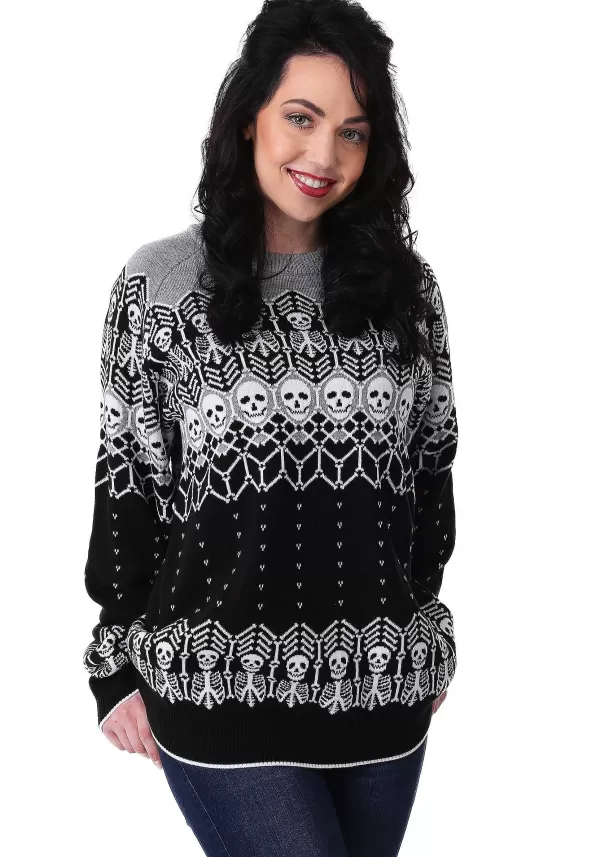 Shop Black And White Skeleton Adult Halloween Sweater Halloween Clothes