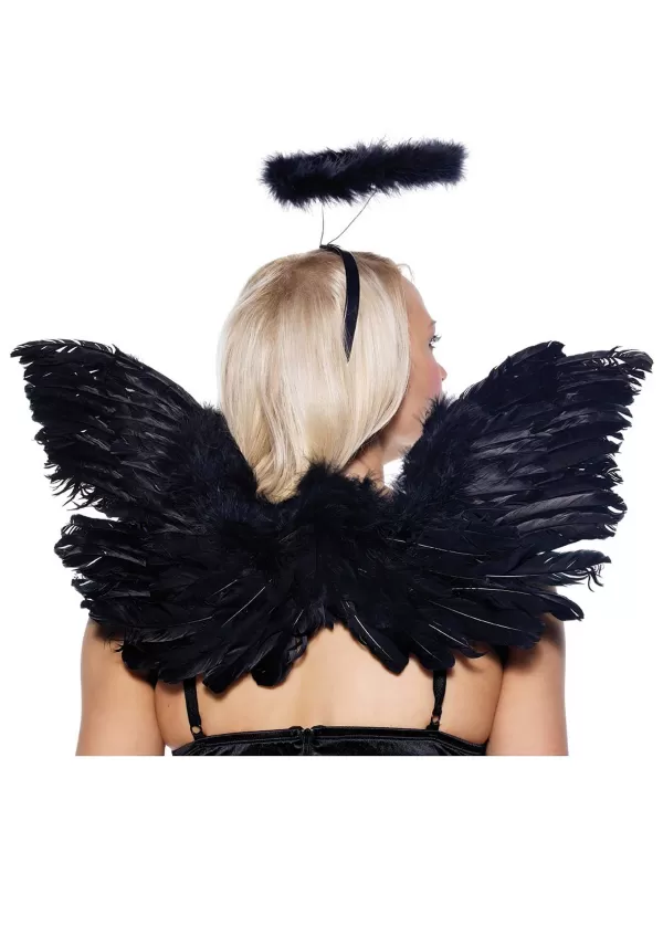 New Black Angel Wings And Halo Costume Headband Accessory Kits