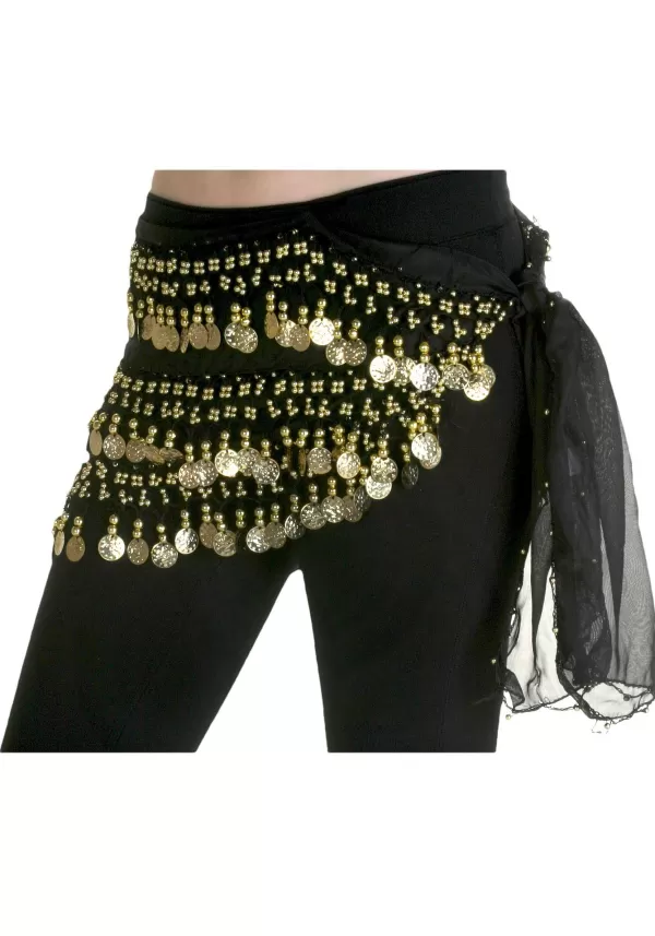 Outlet Black Chiffon Costume Belly Dancing Hip Scarf Accessory Belts