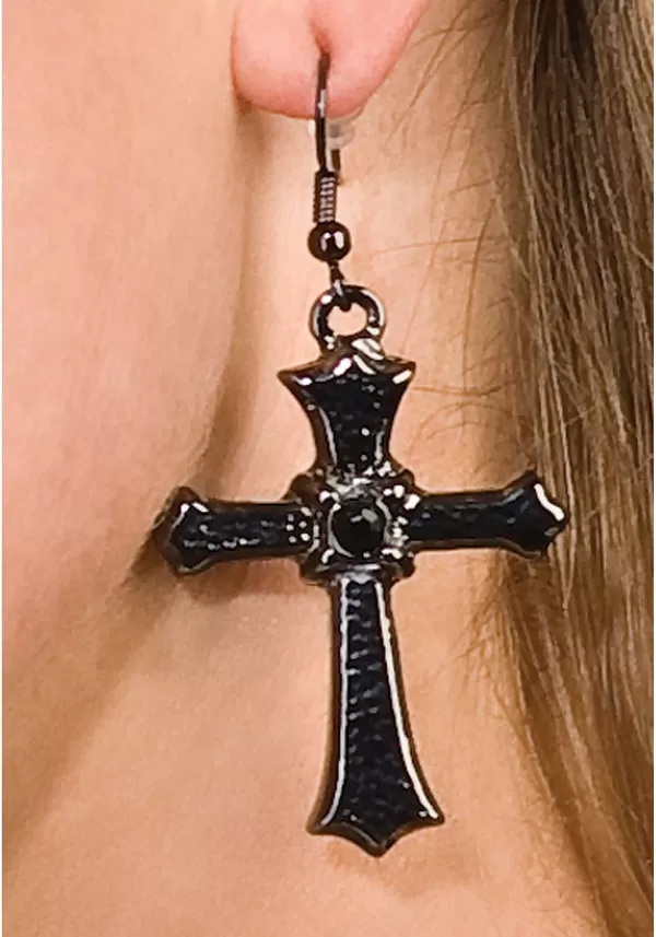 Fashion Black Cross Earrings Costume Jewelry