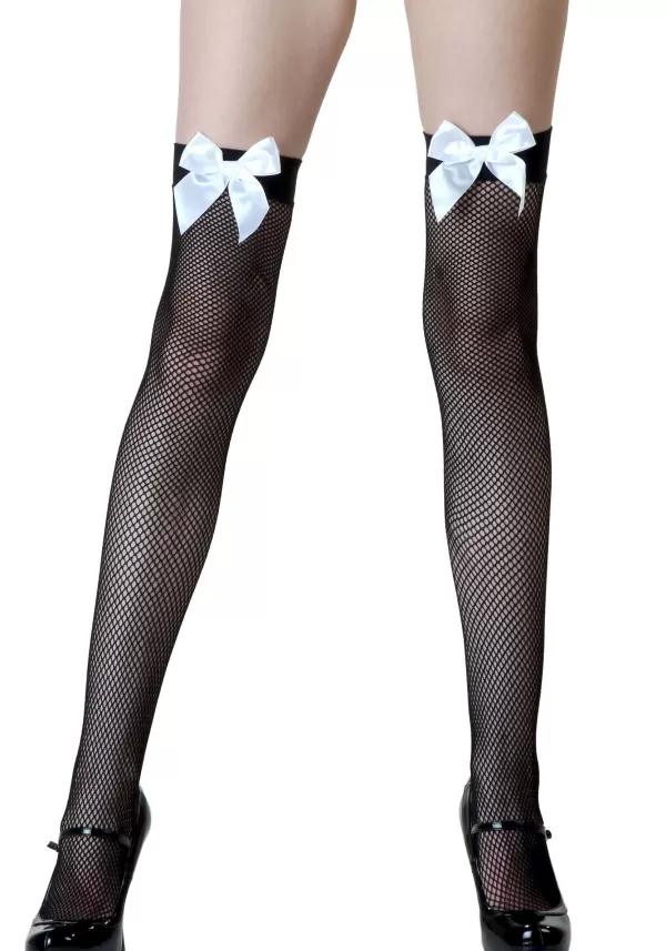 Hot Black Fishnet / White Bow Thigh High Stockings Fishnet Stockings