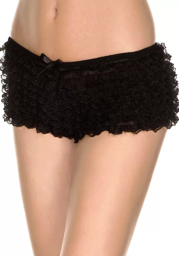 Discount Black Micro Lace Ruffle Tanga Shorts For Women Petticoats