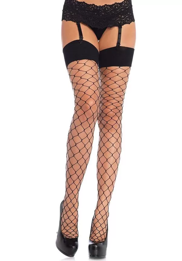 Shop Black Spandex Fence Net Thigh High Plus Size Tights For Women Fishnet Stockings