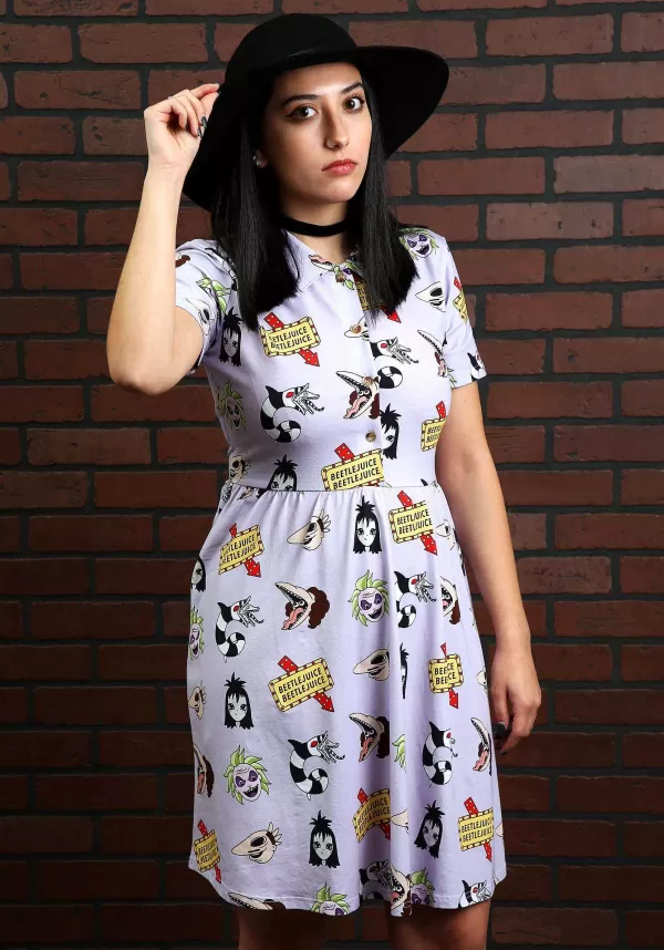 Hot Beetlejuice Button Up Women'S Dress Halloween Clothes