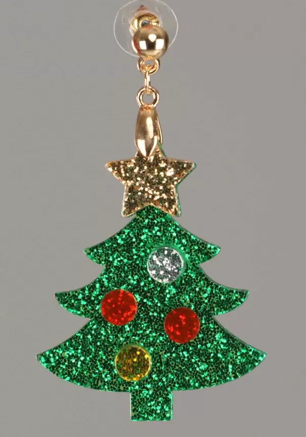 Cheap Christmas Tree Lucite Glitter Holiday Earrings Costume Jewelry